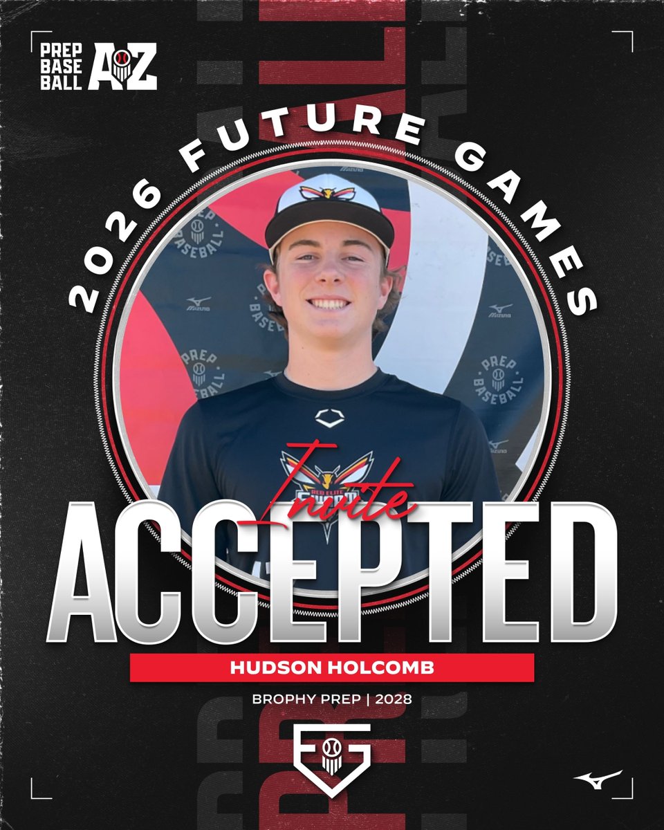 PrepBaseballAZ's tweet photo. 𝗙𝘂𝘁𝘂𝗿𝗲 𝗚𝗮𝗺𝗲𝘀 𝗜𝗻𝘃𝗶𝘁𝗲 𝗔𝗰𝗰𝗲𝗽𝘁𝗲𝗱 ✅

'28 Hudson Holcomb has accepted his invite to the top #uncommitted event in the country, the 2026 Future Games @LakePointSports #BeSeen

See you there, @Oghuddy19  👊

👤: https://t.co/7J2VxPDHY8 | #PBFG26 https://t.co/6wNwjLnJPZ