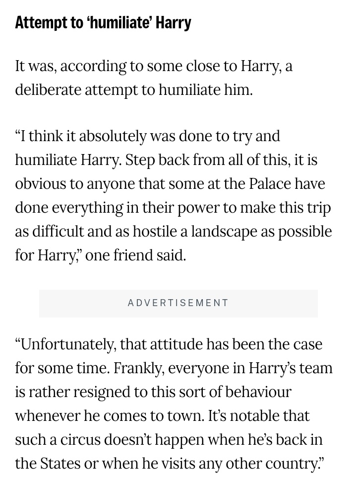 LyleSckeepers's tweet photo. "Friends of the Duke of Sussex believe efforts were made to make his UK visit difficult." -@theipaper 

Buckingham Palace deliberately tried to humiliate Prince Harry. 💯% https://t.co/7rijcMEnLb