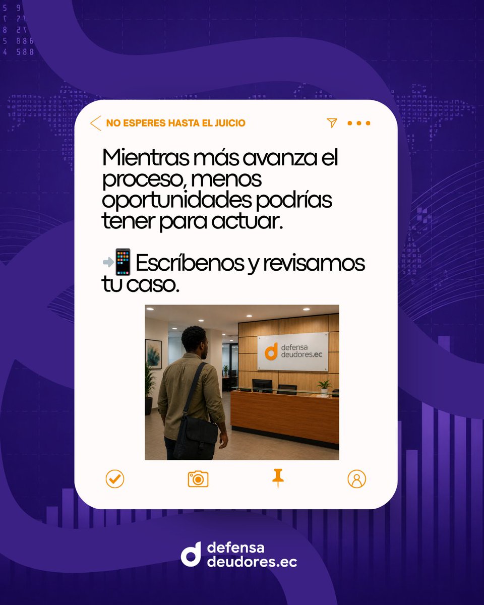 DefensaDeudorEc's tweet photo. ⏳ Una deuda no llega a juicio de un día para otro. Cada etapa es una oportunidad para actuar antes de que el problema crezca.
Conocer el proceso puede ayudarte a tomar mejores decisiones.
Si ya recibes gestiones de cobranza o tu caso está avanzando, conversemos https://t.co/xV79BhMmec