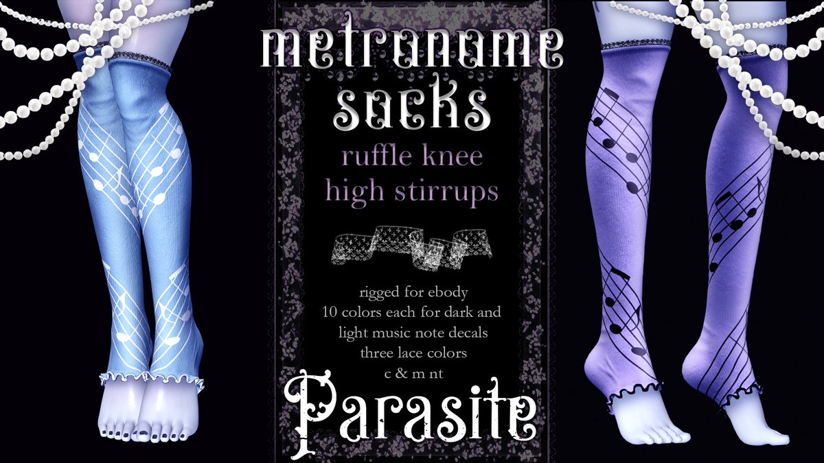 parasiticvictim's tweet photo. ୨ metronome socks ୧
✄ ruffled knee high stirrups
୨ • ୧
✄ rigged for ebody
✄ 10 colors each for dark and light music note decals
✄ three lace colors
✄ c + m, nt
Available at @DisturbedEvent now! My first clothing item! I'm so excited! https://t.co/saHO1E7Ph3