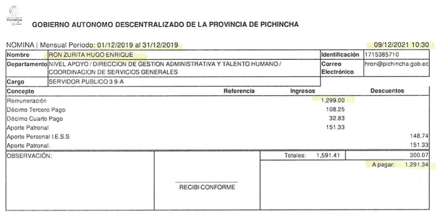 CarlaMaldonadoP's tweet photo. ¿Tráfico de influencias o pago de la defensa del caso Rebelión octubre 2019?

Es escandaloso. La contratación de la abogada penalista, Pamela Yépez, en la @PichinchaGob no fue la única. También contrataron Hugo Enrique Ron Zurita, hermano del abogado defensor de la prefecta de Pichincha, @PaolaPabonC , Fredy Ron Zurita. 

Esto ocurrió al mismo tiempo que ese abogado la defendía por el caso Rebelión octubre 2019, en las violentas protestas de ese año. Hugo Enrique Ron Zurita ocupó dos cargos en la Prefectura de Pichincha (Ver documentos): el primero fue de analista de servicios generales en la Dirección de Gestión Administrativa y Talento Humano,  con un salario de $1.299,34, de diciembre de 2019 a agosto de 2020. El segundo fue de director técnico de apoyo en la Dirección de Gestión de Vialidad, con un salario de $2.299, de agosto de 2020 a junio de 2023. Ese mes fue despedido de la Prefectura de Pichincha y Hugo Enrique Ron Zurita le siguió un juicio al Gobierno Provincial (Ver documento), el defensor fue su propio hermano y abogado de Pabón en el caso Rebelión octubre de 2019, Fredy Ron Zurita.  Hugo Ron Zurita le costó al bolsillo de los pichinchanos $94.320 en total. 

La pregunta que nos hacemos es: ¿Ese contrato era parte de un acuerdo con el abogado defensor de la Prefecta de Pichincha?
