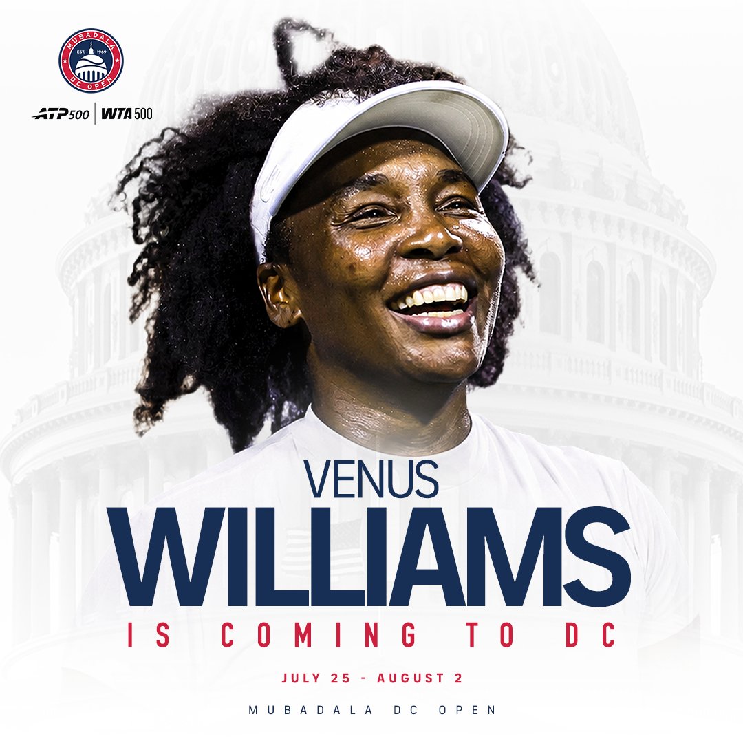 mubadaladcopen's tweet photo. A pair of legends ✨

@Venuseswilliams &amp; 2015 DC champion @keinishikori join our stacked wild card list this year. Stay tuned for more big singles &amp; doubles wild card reveals!

#MubadalaDCOpen https://t.co/bUrsI3o4md