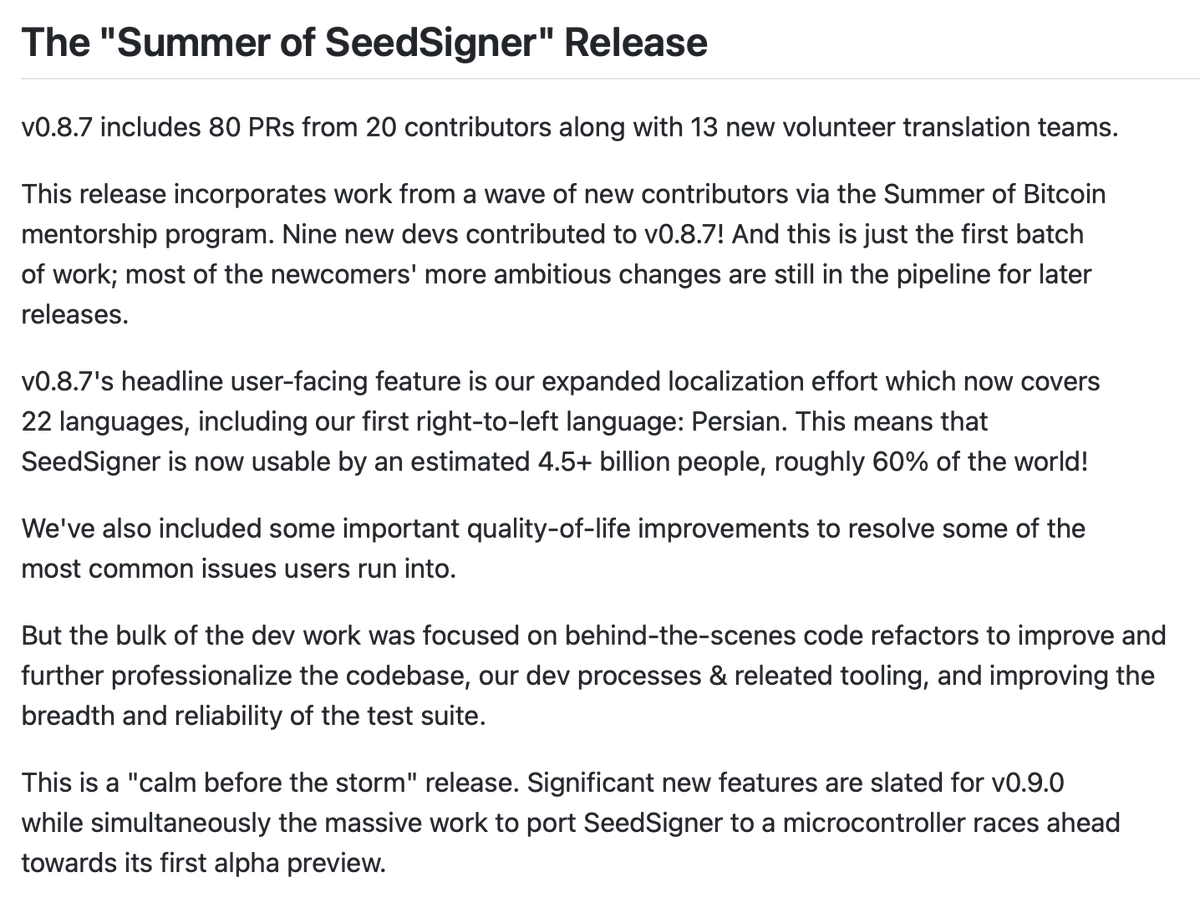 SeedSigner's tweet photo. 🚨Announcing SeedSigner v0.8.7🚨

☀️The "Summer of SeedSigner Release"☀️

Full notes and binaries: 

https://t.co/fy59gGGQz4

Highlights below...  👇 https://t.co/wM4uZSvEbS
