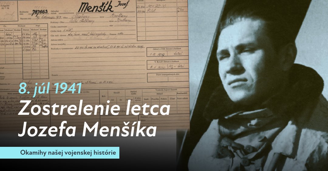 vhu_bratislava's tweet photo. ⚔️ PRIPOMÍNAME OKAMIHY NAŠEJ VOJENSKEJ HISTÓRIE
08. júl 1941 - Počas bojového letu bol zostrelený Sgt Jozef Menšík, rodák zo Skačian (19. 11. 1917), okres Topoľčany. 
#vhubratislava #mosr #pilot #letectvo #historia #vojenskahistoria #royalairforce https://t.co/0y5f2JhxWK