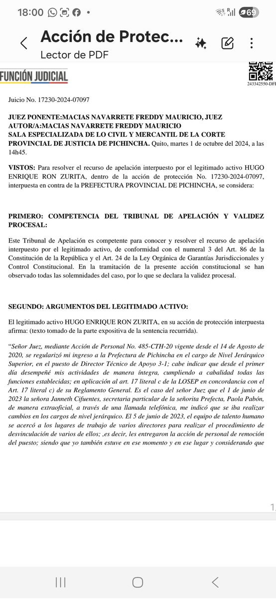 CarlaMaldonadoP's tweet photo. ¿Tráfico de influencias o pago de la defensa del caso Rebelión octubre 2019?

Es escandaloso. La contratación de la abogada penalista, Pamela Yépez, en la @PichinchaGob no fue la única. También contrataron Hugo Enrique Ron Zurita, hermano del abogado defensor de la prefecta de Pichincha, @PaolaPabonC , Fredy Ron Zurita. 

Esto ocurrió al mismo tiempo que ese abogado la defendía por el caso Rebelión octubre 2019, en las violentas protestas de ese año. Hugo Enrique Ron Zurita ocupó dos cargos en la Prefectura de Pichincha (Ver documentos): el primero fue de analista de servicios generales en la Dirección de Gestión Administrativa y Talento Humano,  con un salario de $1.299,34, de diciembre de 2019 a agosto de 2020. El segundo fue de director técnico de apoyo en la Dirección de Gestión de Vialidad, con un salario de $2.299, de agosto de 2020 a junio de 2023. Ese mes fue despedido de la Prefectura de Pichincha y Hugo Enrique Ron Zurita le siguió un juicio al Gobierno Provincial (Ver documento), el defensor fue su propio hermano y abogado de Pabón en el caso Rebelión octubre de 2019, Fredy Ron Zurita.  Hugo Ron Zurita le costó al bolsillo de los pichinchanos $94.320 en total. 

La pregunta que nos hacemos es: ¿Ese contrato era parte de un acuerdo con el abogado defensor de la Prefecta de Pichincha?