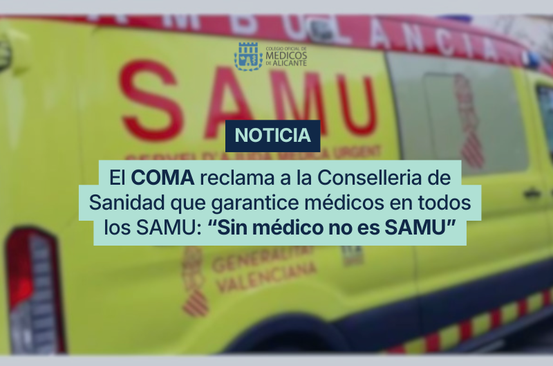 COMAlicante's tweet photo. "Sin médico no es SAMU"🚑 

El COMA reclama a la Conselleria de Sanidad que garantice médicos en todas las unidades SAMU.

Activar un SAMU sin médico compromete la seguridad y genera una expectativa que no se corresponde con la atención que recibe el paciente.

#SinMédicoNoEsSAMU https://t.co/FPu7BmrKj7