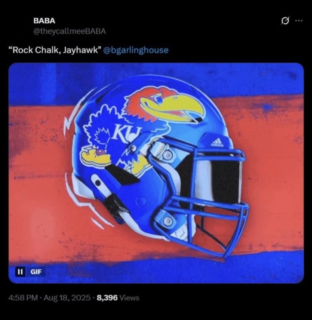 EsotericKang's tweet photo. BabaCugs posted “𝗥𝗼𝗰𝗸 𝗖𝗵𝗮𝗹𝗸, 𝗝𝗮𝘆𝗵𝗮𝘄𝗸 @bgarlinghouse” on 𝟴/𝟭𝟴/𝟮𝟬𝟮𝟱 with the 𝗞𝗮𝗻𝘀𝗮𝘀 𝗨𝗻𝗶𝘃𝗲𝗿𝘀𝗶𝘁𝘆 helmet. 

𝟭𝟬 months 𝟯 weeks later 𝘦𝘹𝘢𝘤𝘵𝘭𝘺 (𝘪𝘯𝘤𝘭𝘶𝘥𝘪𝘯𝘨 𝘦𝘯𝘥 𝘥𝘢𝘵𝘦), 𝗞𝗮𝗻𝘀𝗮𝘀 𝗔𝘁𝗵𝗹𝗲𝘁𝗶𝗰𝘀 announces a new partnership with Ripple, “𝗯𝗿𝗶𝗻𝗴𝗶𝗻𝗴 𝘁𝗵𝗲 𝗫𝗥𝗣 𝗯𝗿𝗮𝗻𝗱 𝘁𝗼 𝗝𝗮𝘆𝗵𝗮𝘄𝗸 𝘂𝗻𝗶𝗳𝗼𝗿𝗺𝘀”.

𝟭𝟬.𝟯 👉🏽 𝟭𝟯, a very important number in XRP riddler lore. 

Baba knows!

(Thank you @dde_mo2442 for sending me the Baba screenshot 🔥🔥🔥)