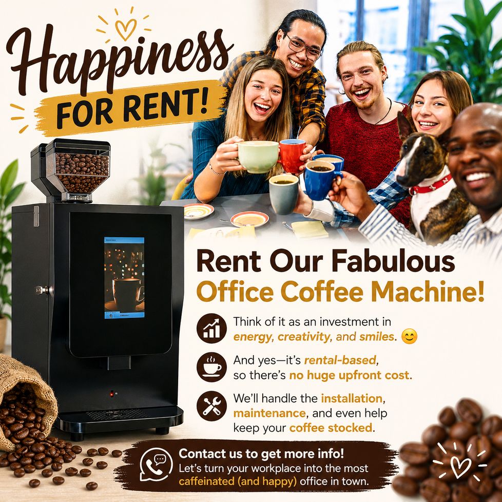 AllProBev's tweet photo. Think of it as an investment in energy, creativity, and smiles. 😊 And yes—it’s rental-based, so there’s no huge upfront cost. We’ll handle the installation, maintenance, and even help keep your coffee stocked. https://t.co/SihSiU9xZJ