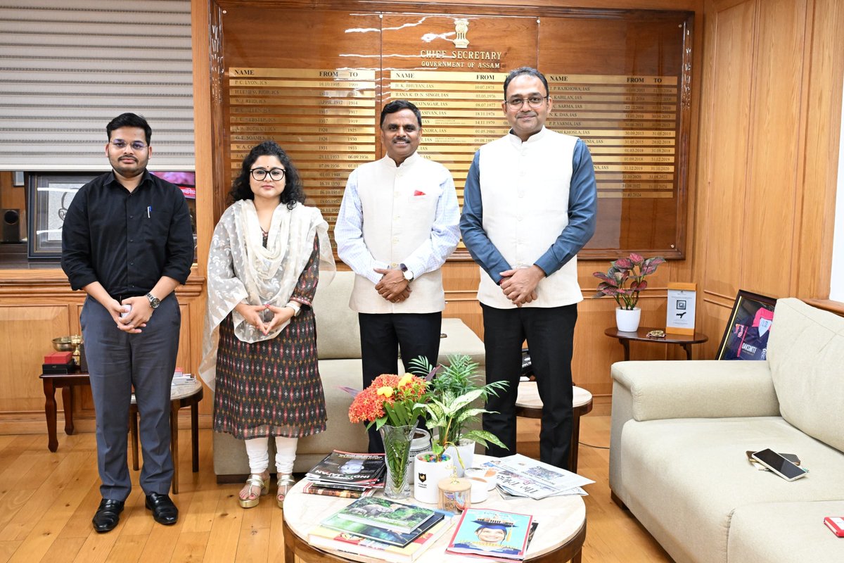 CSAssam_'s tweet photo. Had a meaningful interaction with Smti. Vartika Rawat, IHC, Lagos, Nigeria, and Shri Nishi Kant Singh, DCM, Seoul, Republic of Korea, during their MCTP call-on.

The discussion drew upon my experience as Minister (Economic) at the Embassy of India, Washington, D.C., where I had the opportunity to work extensively on India–US economic and financial cooperation, investment facilitation, and engagement with multilateral financial institutions, including the World Bank and IMF. We exchanged views on the evolving global economic landscape and the growing importance of economic diplomacy in advancing India's development priorities.

We explored the immense potential of positioning Assam as India's gateway to Southeast and East Asia by strengthening international partnerships across strategic sectors. The conversation focused on opportunities in power and energy, semiconductor and electronics manufacturing, promotion of One District One Product (ODOP) initiatives, greater market access for Assam's GI-tagged products, and expanding trade and investment linkages with emerging global markets. We also discussed leveraging India's partnerships in Asia and beyond to integrate Assam more closely with regional and global value chains.

It was encouraging to receive their appreciation for Assam's well-executed Skill Development Mission, which is creating a future-ready workforce and reinforcing the State's competitiveness as an emerging investment destination. Such exchanges reaffirm the importance of collaborative governance and international engagement in accelerating Assam's economic transformation.

@varushi
@ifsnk