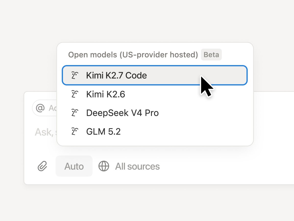 New open-weight model: Kimi K2.7 Code is now available in Notion. 
 [📷](https://pbs.twimg.com/media/HMuKsRrbQAA3DSJ.jpg)