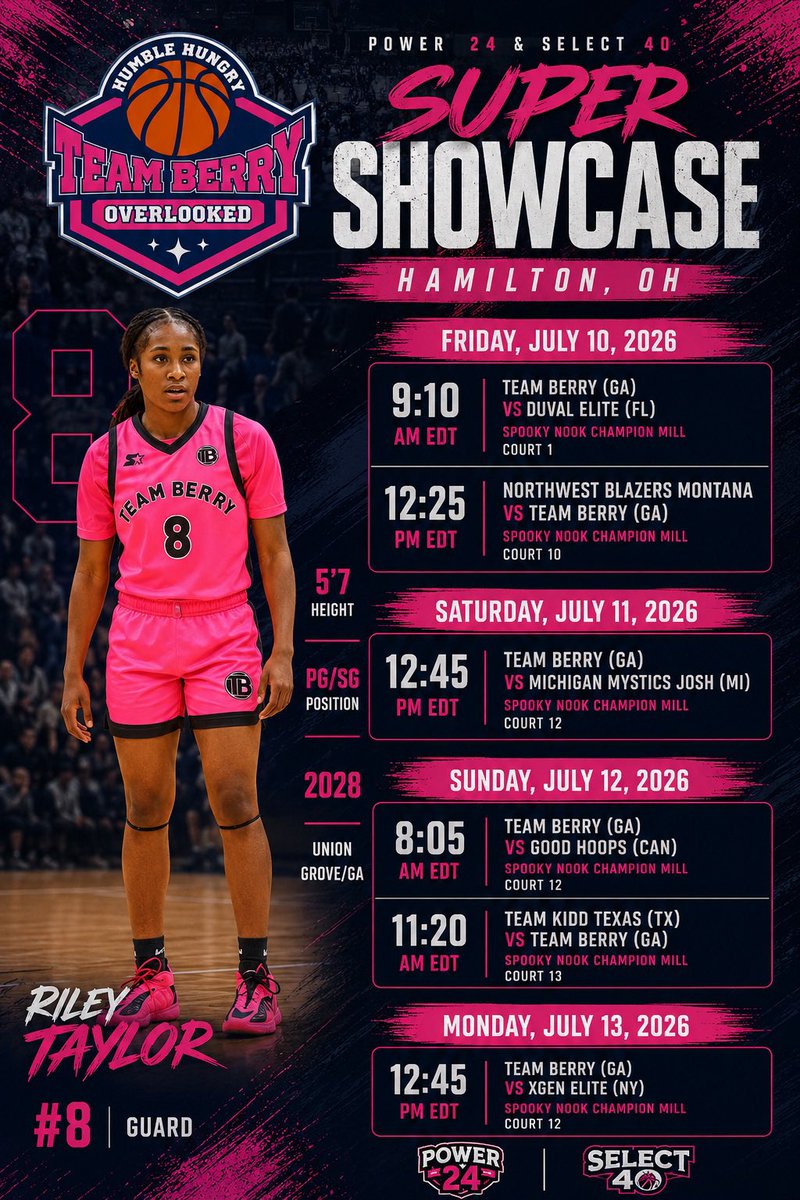 rileytaylor_30's tweet photo. I'll be competing with Team Berry at the Power 24/Select 40 Super Showcase in Hamilton, OH!

July 10–13 | Class of 2028 | 5'7" | G | #8 |3.7 Gpa | Union Grove High School

Looking forward to competing against great talent. See you at Spooky Nook!
#select40 #spookynook https://t.co/GGXSYXS894
