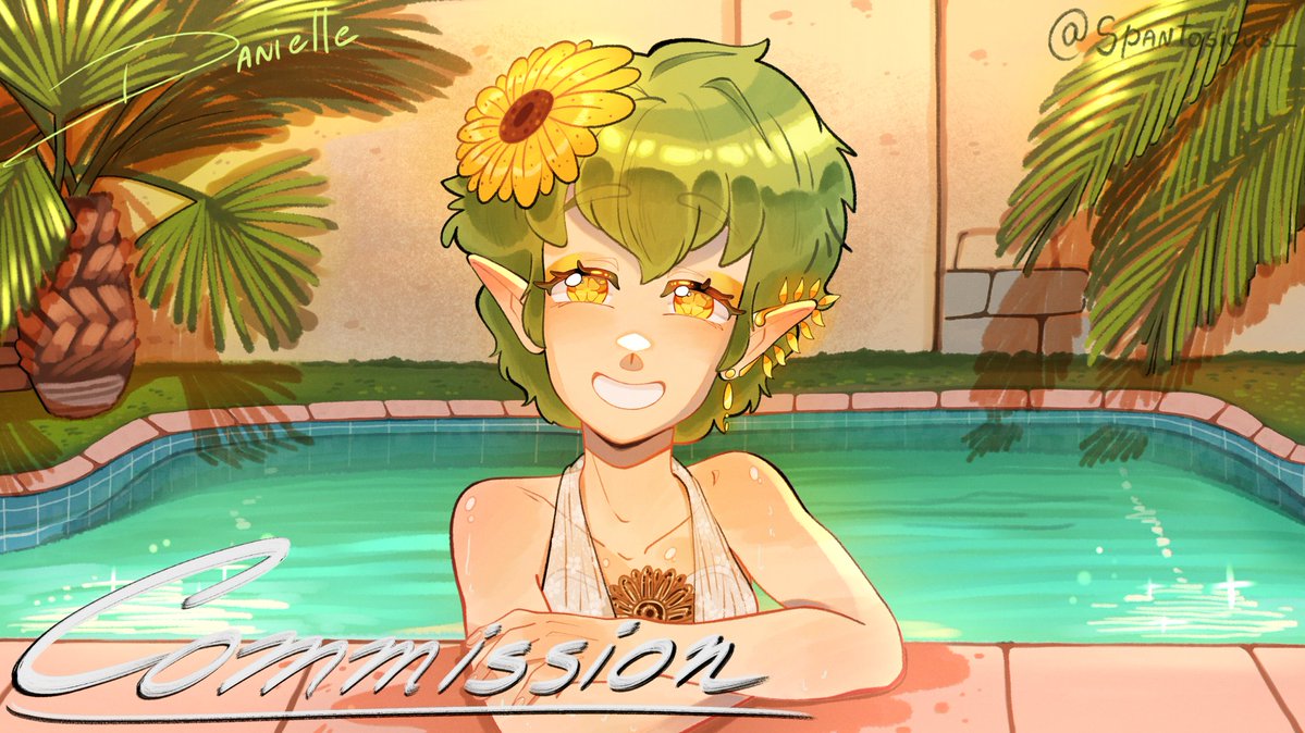Spantosicus_'s tweet photo. Beautiful Summer vibes Commission done for @Pidgeonotte 💚💚💚

#vgen #vtuber #commissionㅤ https://t.co/AXeluQZRm1