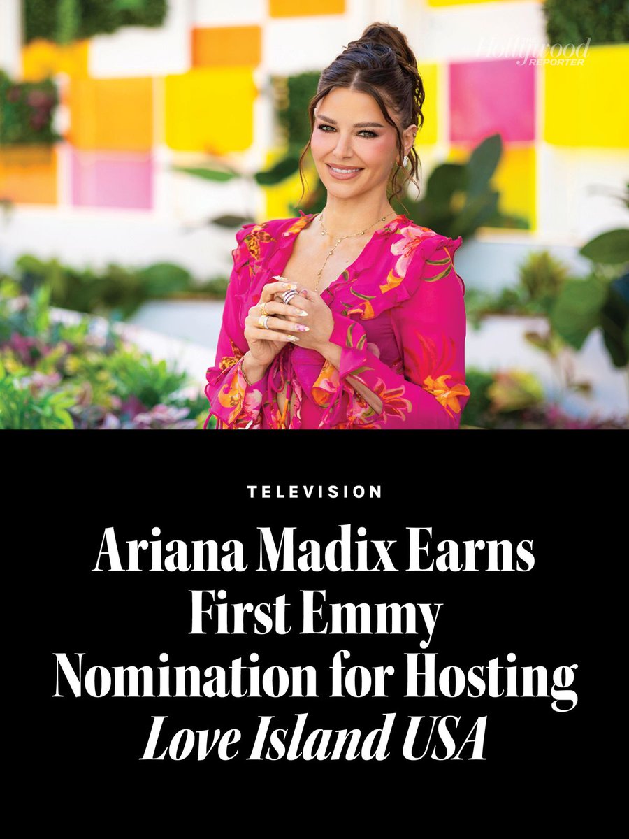 THR's tweet photo. Ariana Madix has just scored her first Emmy nomination as best host for a reality or reality competition program for hosting Peacock‘s #LoveIslandUSA

Other nominees in the stacked reality host category included:

• RuPaul Charles for 'RuPaul’s Drag Race' 
• Alan Cumming for 'The Traitors' 
• Kristen Kish for 'Top Chef' 
• Jeff Probst for 'Survivor'

https://t.co/O6u3tROXd0
