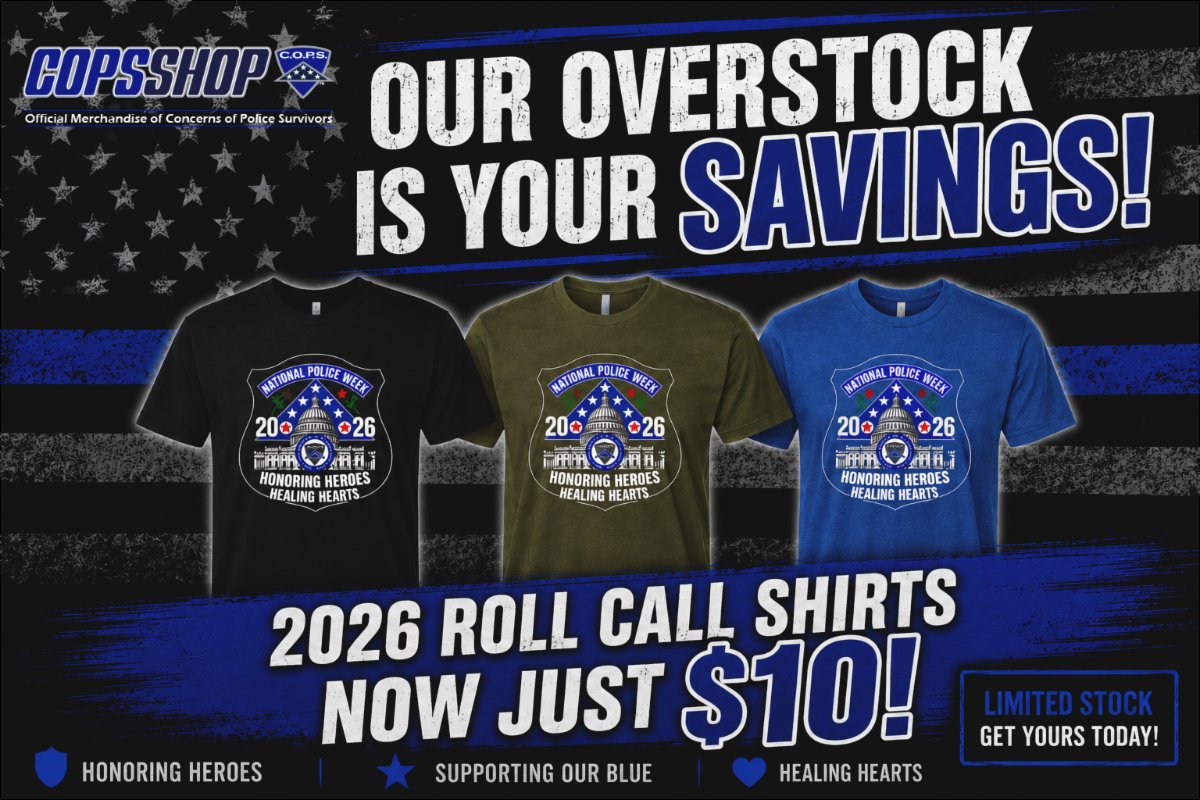 nationalcops's tweet photo. Once they're gone, they're gone. 👕💙

2026 National Police Week Roll Call Shirts are now just $10 while supplies last!

🛍️ Shop now: https://t.co/wjwiXLSD7t https://t.co/SDMhAcIQAz