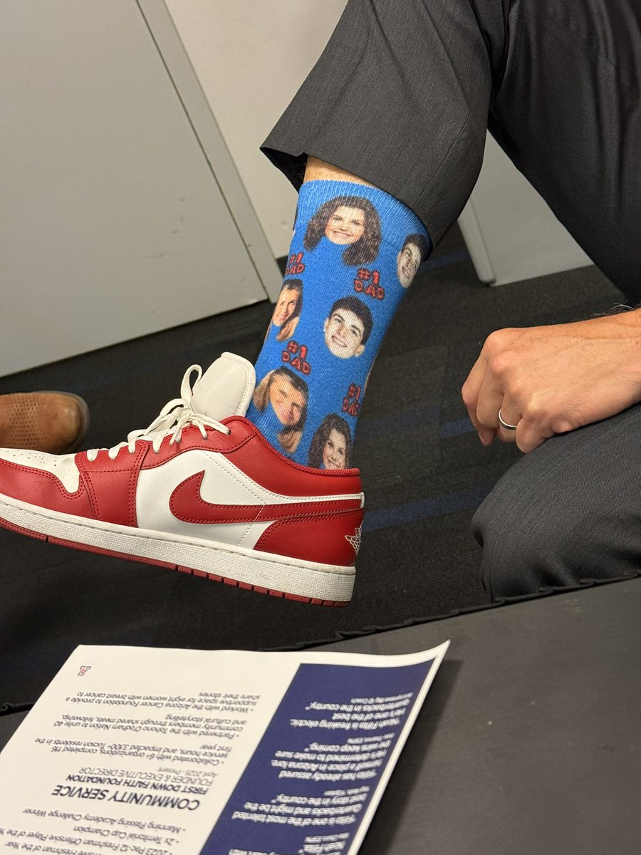 JohnDBrice1's tweet photo. And the best socks in the game @Big12Conference Media Days belong to @ArizonaFBall Head Coach Brent Brennan (@CoachBrennan), who’s sporting this custom threads w/ his kids’ images on them as he goes 1on1 with @usatodaysports: https://t.co/iZtanuLduM