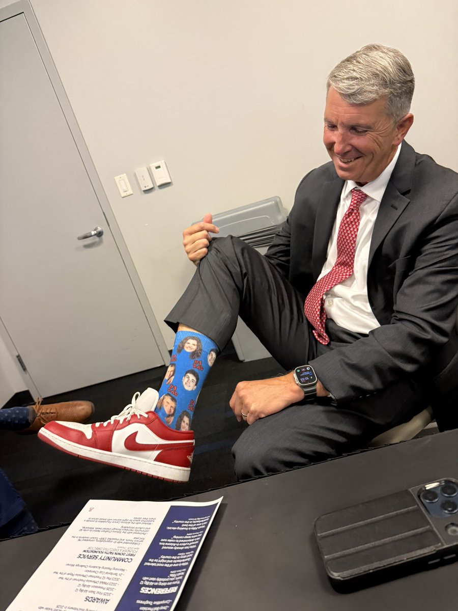 JohnDBrice1's tweet photo. And the best socks in the game @Big12Conference Media Days belong to @ArizonaFBall Head Coach Brent Brennan (@CoachBrennan), who’s sporting this custom threads w/ his kids’ images on them as he goes 1on1 with @usatodaysports: https://t.co/iZtanuLduM