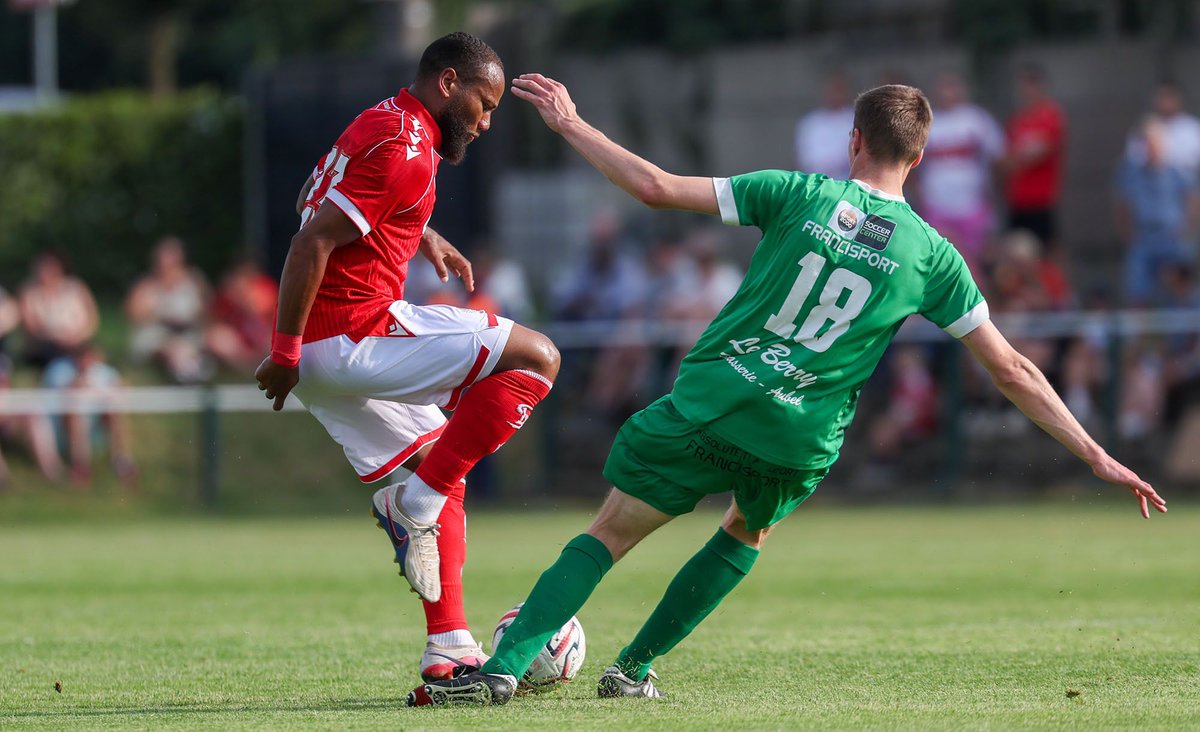 BelgaImage's tweet photo. Standard's Marco Ilaimaharitra fights for the ball during a friendly soccer game between third division soccer team Royal Football Club Aubel and first division Standard de Liege, on Wednesday 08 July 2026 in Aubel  📷 © Belgaimage / Virginie Lefour https://t.co/LAgAsYMpHR