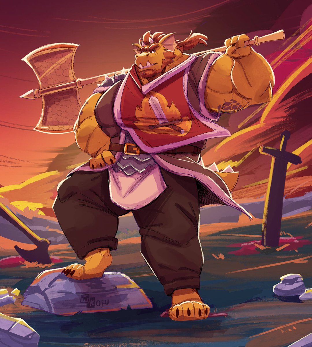 RafuteruNBC's tweet photo. Krim Goldenaxe honoring the god of war in the best way he knows how: pure brute force in battle. A heroic portrait of the captain.

(Note from his allies: We might have exaggerated his muscles a little bit just to intimidate the enemy).

🎨: @IIIchubbyBear https://t.co/JCHVPNXeVO