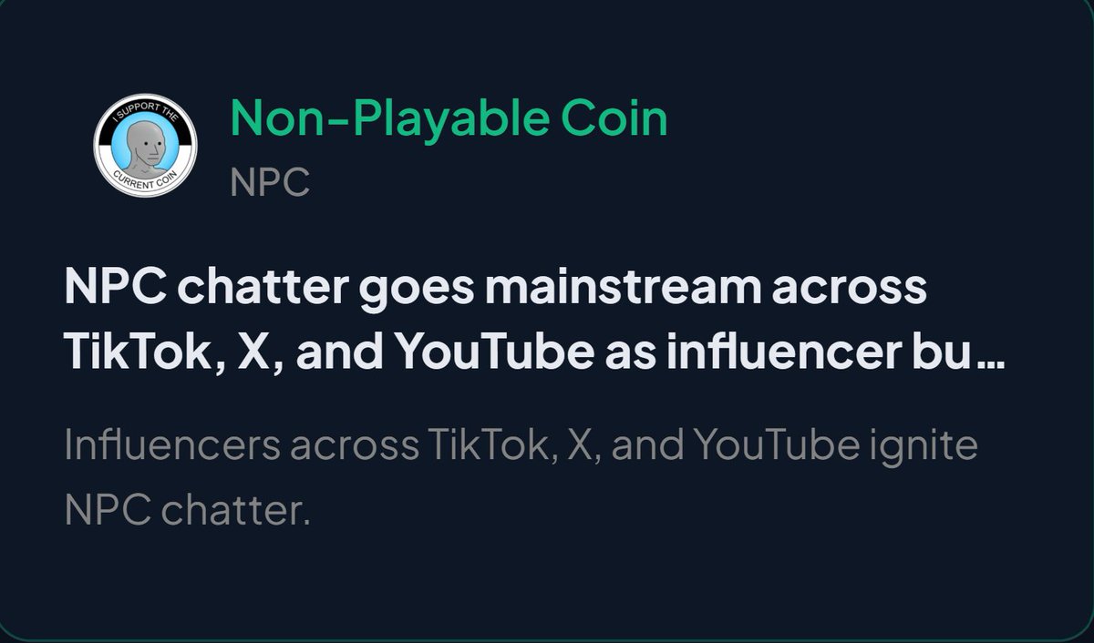 DounyaElbarbar's tweet photo. $NPC NON-PLAYABLE COIN

INFLUENCERS ACROSS TIKTOK, X, AND YOUTUBE IGNITE $NPC CHATTER.

$NPC    •⎳• 👑 https://t.co/oAkCVgI1al
