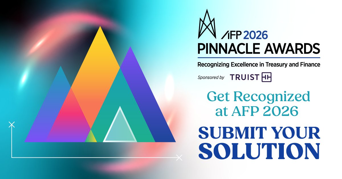 AFPonline's tweet photo. ⏰ Just a few days left to enter the AFP 2026 Pinnacle Awards, sponsored by @Truist.  Share how your solution has advanced treasury &amp; finance through innovation, efficiency or real-world impact. 

Submit by July 10: https://t.co/FiPiLEMtZ3

#PinnacleAwards #AFP2026 https://t.co/DELlyHwUsY