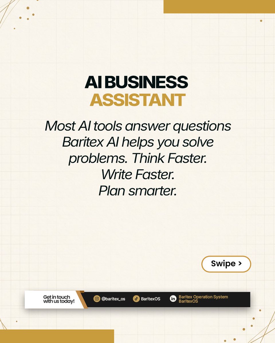BaritexOS's tweet photo. One platform. Every tool your business and career needs.
Strategy. AI tools. Goals. Systems. All connected.
Baritex A.I Operating System → https://t.co/xgk3FsoPbT
#BaritexOS #AfricanTech #AIForAfrica #BuildingInAfrica https://t.co/k9KcATRLBy