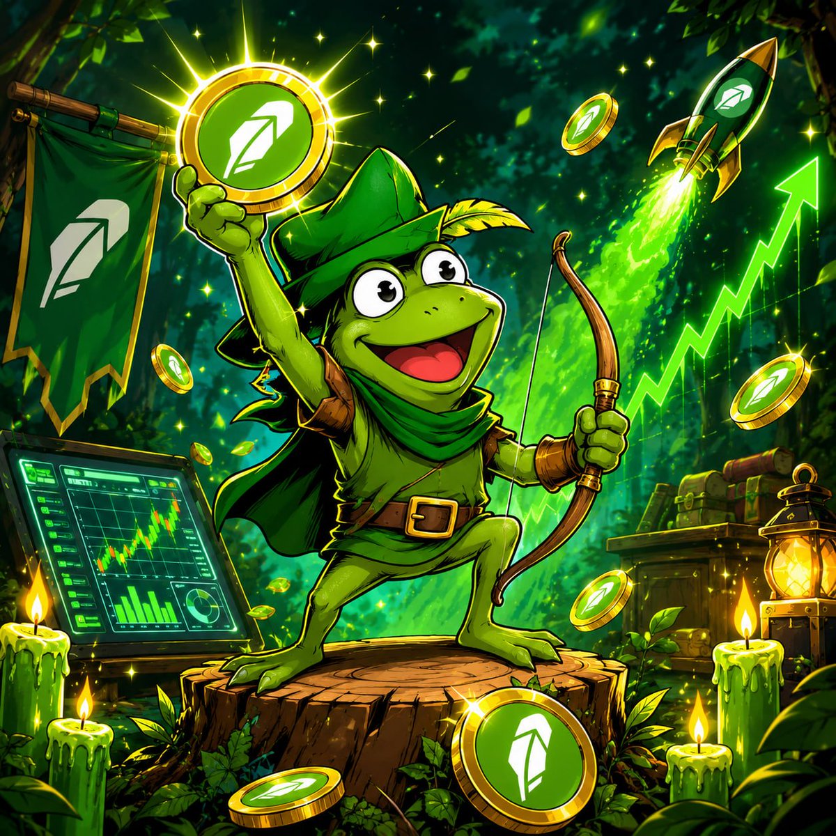Robin_frog_meme's tweet photo. The $ROBIN the Frog lore is too good to ignore, but why? 

Every chain eventually finds its frog. 

Ethereum had Pepe. 
Solana had the runners. 
Base had the blue meta. 

But how about Robinhood Chain?  

It gets Robin the Frog, the little green archer from the old Robin Hood frog lore. 

Frog + Robin Hood + Robinhood Chain