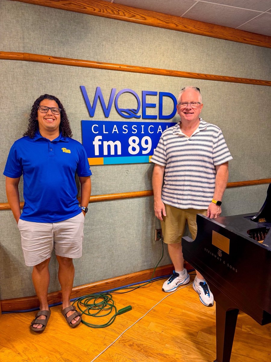 PittBand's tweet photo. Dr. Townsend and Mr. Buckstein were guests on @wqed’s “Voice of the Arts” podcast today. They were interviewed about our upcoming @PittTweet Summer Concert Band, as well as what to expect in the band program once we start the school year. 

Stay tuned for the episode release! https://t.co/7KkpPoaQY4