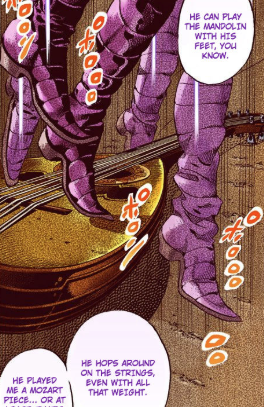 okaysammo's tweet photo. This phenomenon of Funny playing his mandolin with his feet has always been so intriguing to me because I truly do not understand how on Earth he was doing this at his original weight without breaking the instrument😭 this ability could be a Stand on its own... https://t.co/oYUHXWqnCz