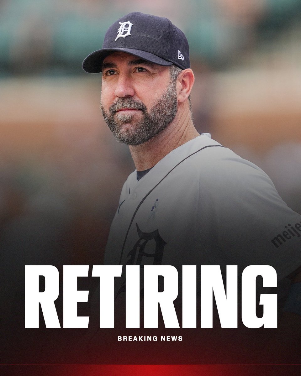 espn's tweet photo. Breaking: 3x Cy Young Award winner and 2x World Series champion Justin Verlander announced he'll retire at the end of the 2026 season.

Verlander was named to the MLB All-Star game as a "Legend Pick", Commissioner Rob Manfred announced. https://t.co/nWDMsjaJAt