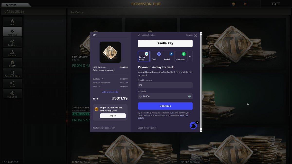 LogicaISoIution's tweet photo. #EscapeFromTarkov ** Expansion Hub Caution **

CREATORS ~~  BEWARE of buying from the Expansion Hub on stream. Upon clicking to buy, you get an in-game XSolla popup that has your zip code prefilled. 

It does not appear to pre-fill your email but can't hurt to be safe! https://t.co/cMEJirLie9