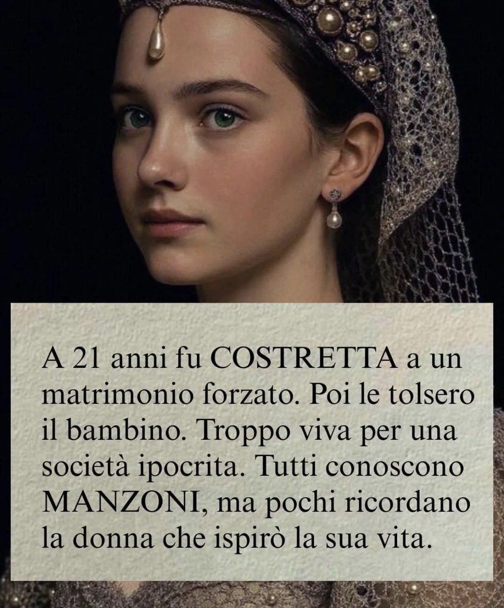 Frenkie_Woody's tweet photo. La chiamavano una donna ribelle. La storia l’ha ricordata come la madre di Alessandro Manzoni. Ma fu molto di più.

Si chiamava Giulia Beccaria.

Nacque a Milano nel 1762, in un’epoca in cui il destino di una donna veniva deciso da altri. La libertà era un privilegio maschile. A lei toccò un matrimonio combinato con Pietro Manzoni, un’unione che ben presto si trasformò in una gabbia.

Giulia, però, non era fatta per vivere in silenzio.

Colta, curiosa e anticonformista, frequentò gli ambienti illuministi della Milano del tempo. Amava discutere di idee, politica e filosofia in un’epoca in cui alle donne era chiesto soprattutto di obbedire.

Quando nacque Alessandro Manzoni, la sua vita finì al centro di pettegolezzi e maldicenze. Per anni circolarono voci sulla sua paternità, alimentate dai rapporti che Giulia aveva con gli intellettuali dell’epoca, in particolare con Giovanni Verri. Nessuna prova ha mai confermato quei sospetti, ma il giudizio della società fu spietato.

Alla fine prese una decisione impensabile.

Lasciò il marito.

Per una donna del Settecento significava rinunciare alla rispettabilità, alla sicurezza economica e perfino alla possibilità di crescere il proprio figlio. Alessandro rimase infatti affidato al padre e madre e figlio vissero separati per diversi anni.

Solo più tardi si ritrovarono a Parigi.

Fu lì che Giulia contribuì alla formazione dell’uomo che il mondo avrebbe conosciuto come Alessandro Manzoni. Gli trasmise il gusto per il pensiero, il valore della cultura e la libertà di giudicare con la propria testa.

Forse la storia la ricorda soprattutto come “la madre di Manzoni”.

Ma prima ancora fu una donna che ebbe il coraggio di sfidare le convenzioni del suo tempo, pagando un prezzo altissimo per la propria libertà.

Perché a volte il vero coraggio non è cambiare il mondo.

È rifiutare di lasciare che sia il mondo a cambiare te.

❤️ Conoscevate la storia di Giulia Beccaria?