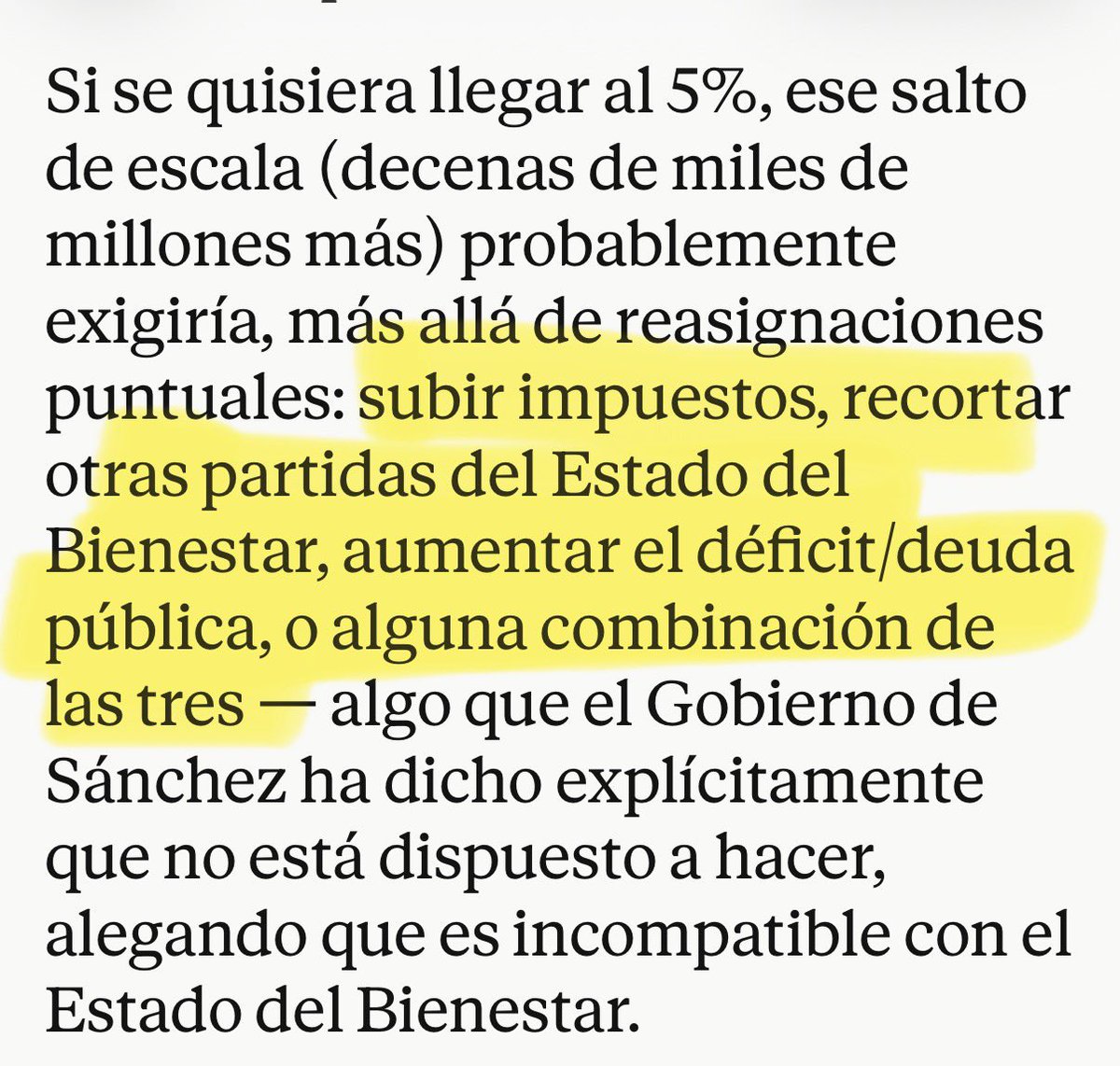 HMolinillo's tweet photo. @Capitana_espana Muy Mona. Pues fácil. Que suban los impuestos para poder llegar al 5% que exige Trump. 
Si no, ¿de dónde van a salir esos € más? 
Supongo que contribuirás con gusto. Te tocarían aprox. 3.000 € al año. https://t.co/UxIutnYUTE