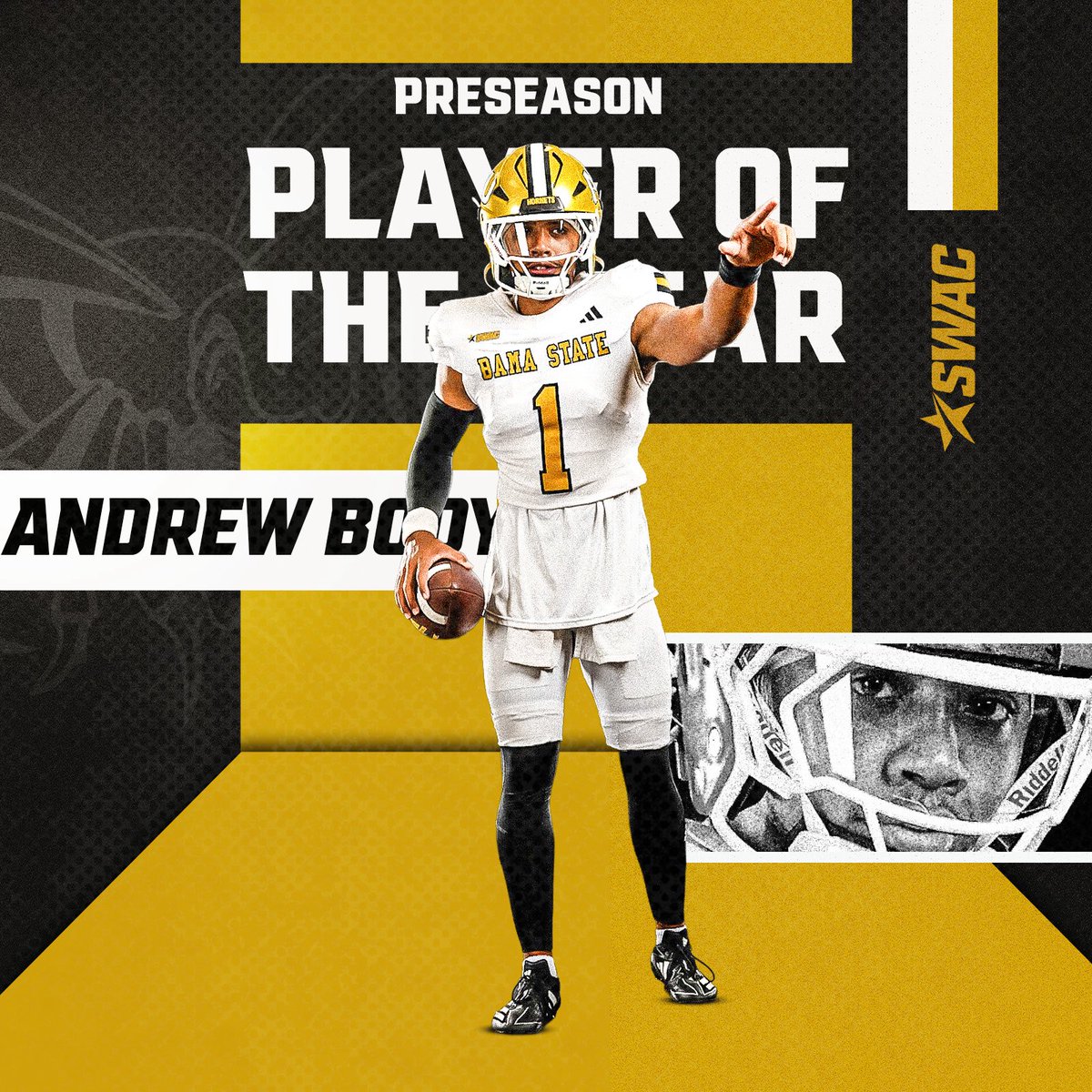 BamaStateSports's tweet photo. Andrew Body has been named the SWAC Preseason Offensive Player of the Year

Read More ➡️ https://t.co/ZEbPB27VOV

#SWARMAS1 | #SWACMD26 https://t.co/gzg61qUCQY