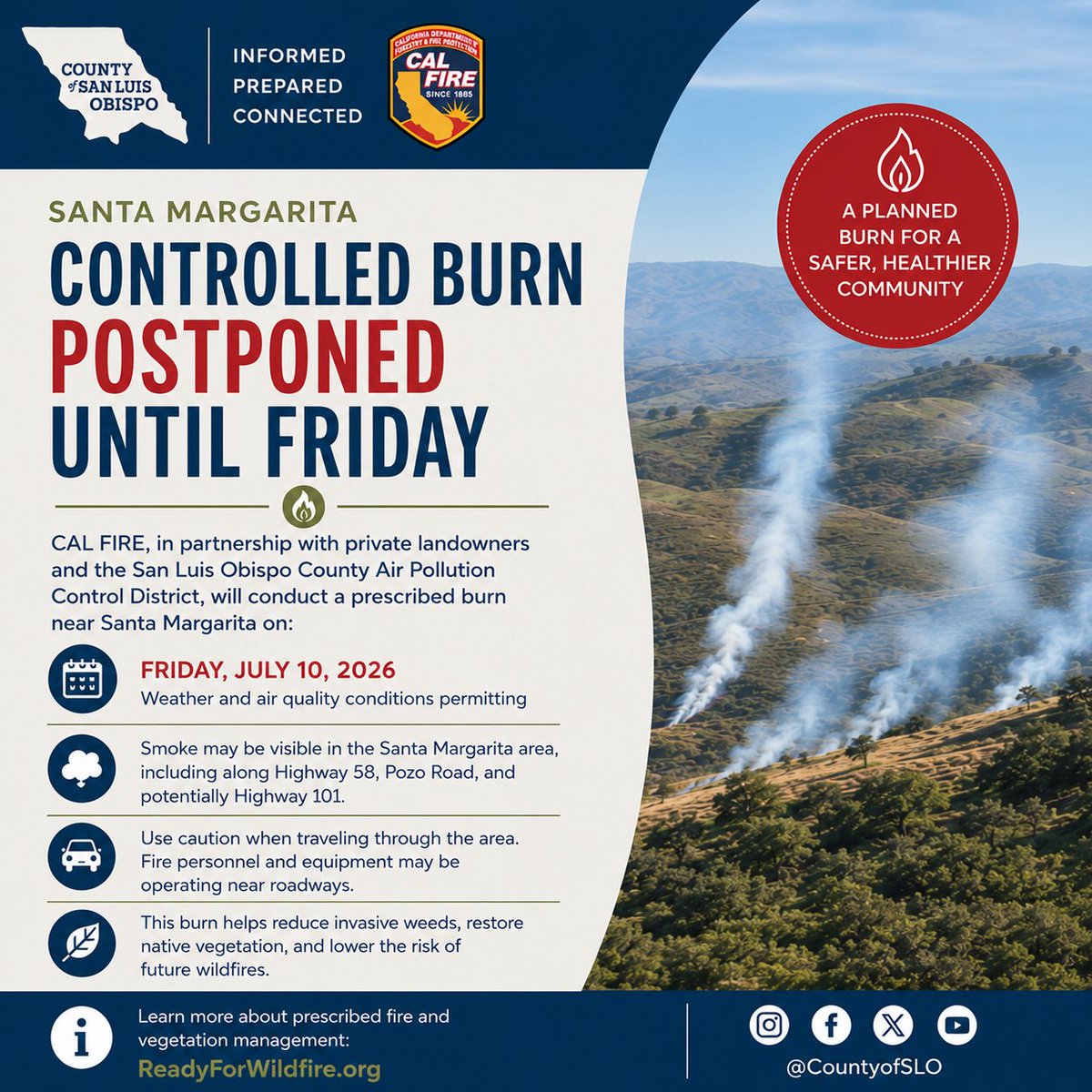 The Rinconada prescribed burn in the #SantaMargarita area has been