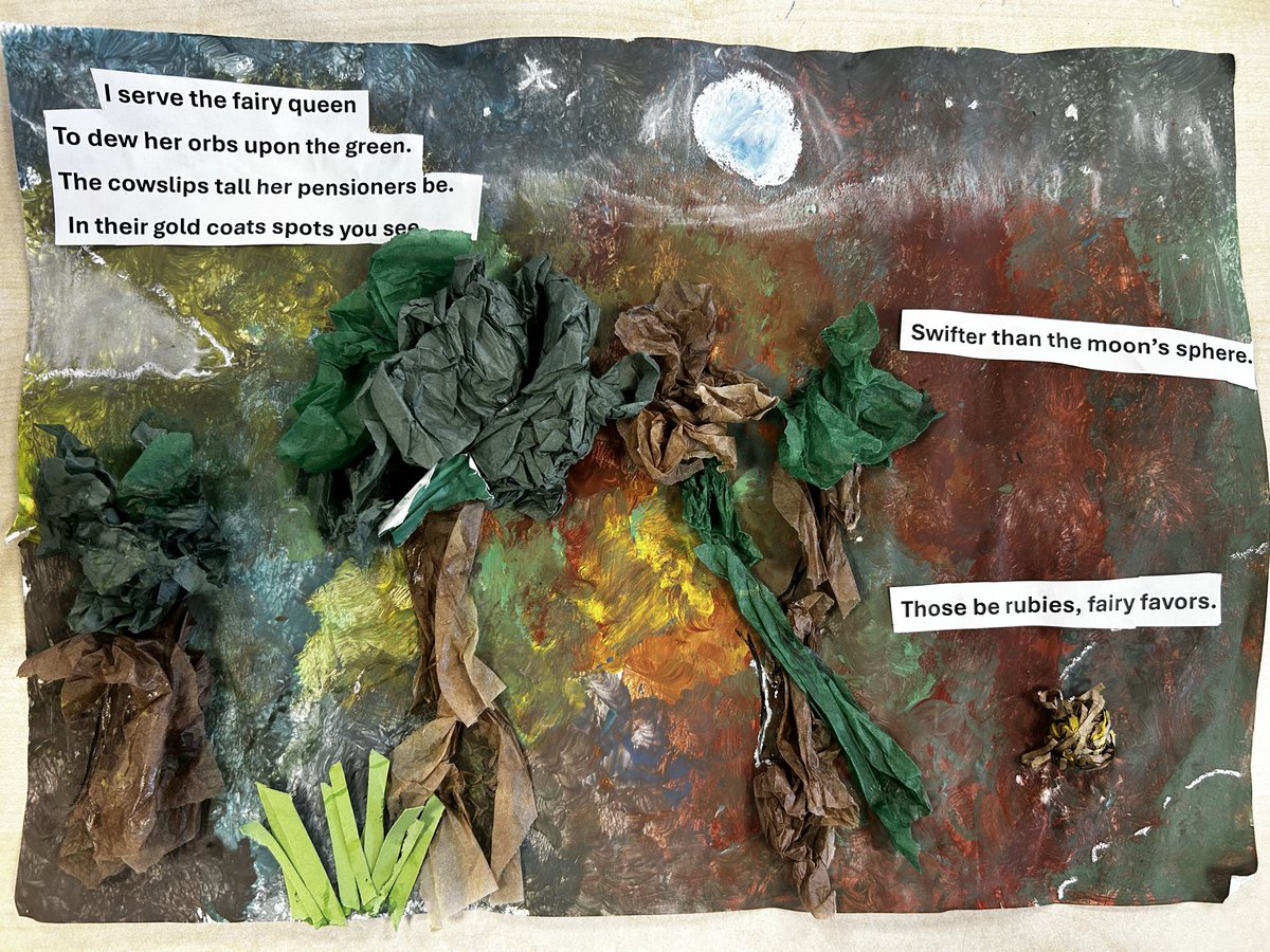 TheHermitage's tweet photo. Our Year 3 children today created magical masterpieces in  art inspired by William Shakespeare’s A Midsummer night’s dream, using paint and collage to create deep enchanted forests. 🎨 https://t.co/VTcgTNrAvJ