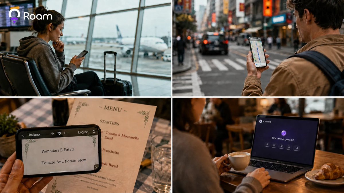 weroamxyz's tweet photo. AI gets most of the attention. 👀

But every AI experience still depends on something much more fundamental: staying connected. Whether it's asking a question, translating a conversation, or navigating a new city, none of it works without reliable connectivity. 

That's why Roam continues to build for both.✨