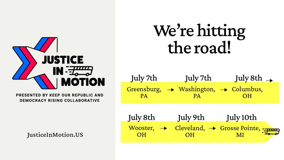 DemRisingCollab's tweet photo. #JusticeInMotion is happening this week! 

PA ➡️ OH ➡️ MI  👉 Judges are meeting Americans outside courthouses AND in the community to talk about how the #RuleofLaw must ensure equal justice and fairness in everyday American life.

Sign-up &amp; Follow Us:  https://t.co/YKbgx26mdP https://t.co/SUzB6fhSWN