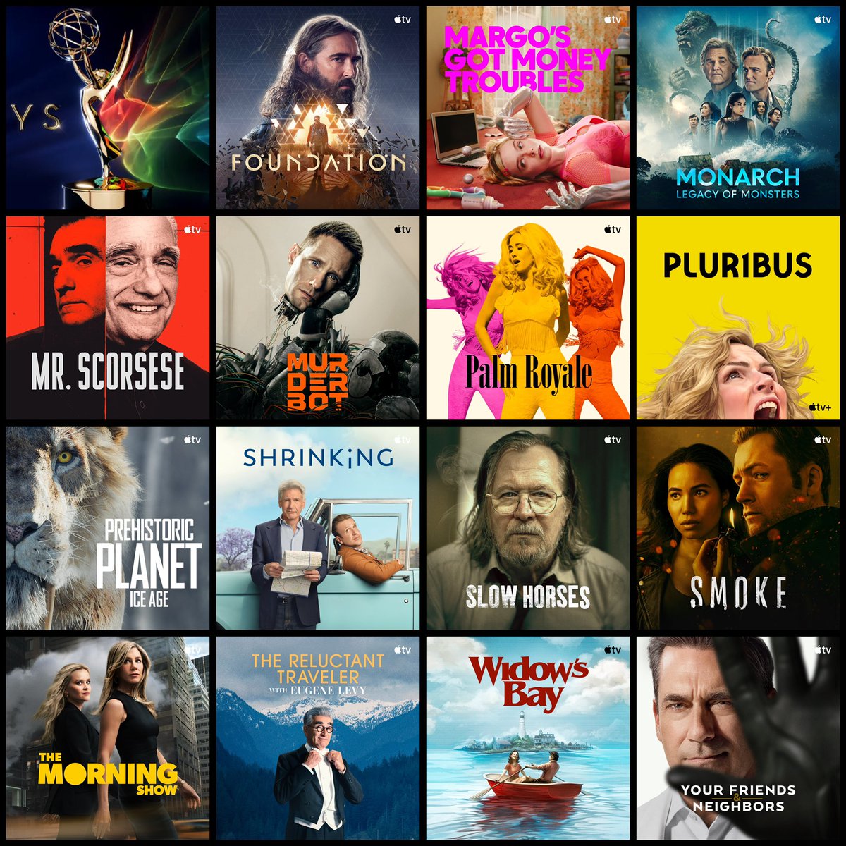 AppleTVNewsHub's tweet photo. #AppleTV just set a new record, earning 87 EMMY nominations, its most ever!

Shows that were nominated include:
• Foundation
• Margo’s Got Money Troubles
• Monarch: Legacy of Monsters
• Mr. Scorsese
• Murderbot
• Palm Royale
• Pluribus
• Prehistoric Planet: Ice Age
• Shrinking
• Slow Horses
• Smoke
• The Morning Show
• The Reluctant Traveler
• Widow’s Bay
• Your Friends and Neighbours