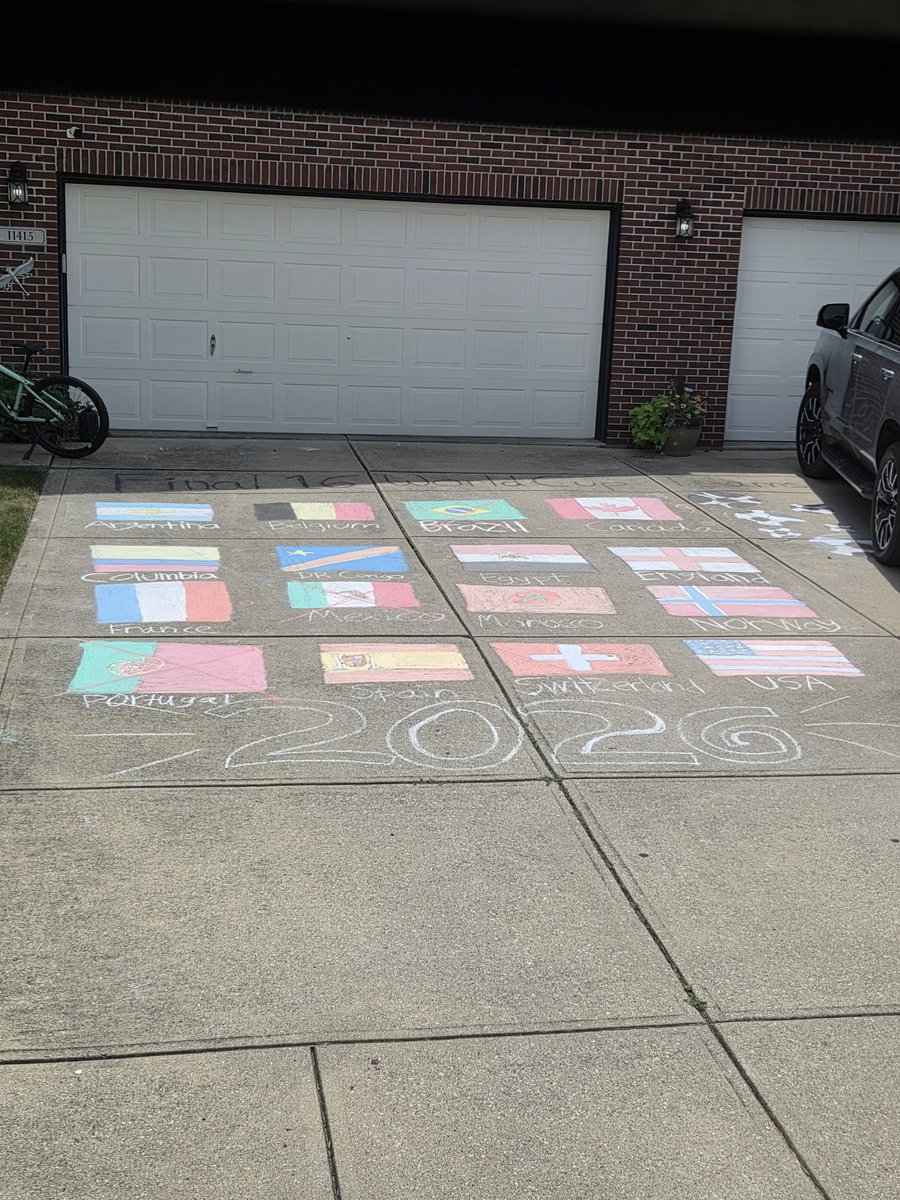 foxfurhat's tweet photo. Someone loves soccer, final 16 in sidewalk chalk https://t.co/pL5w98CO9s