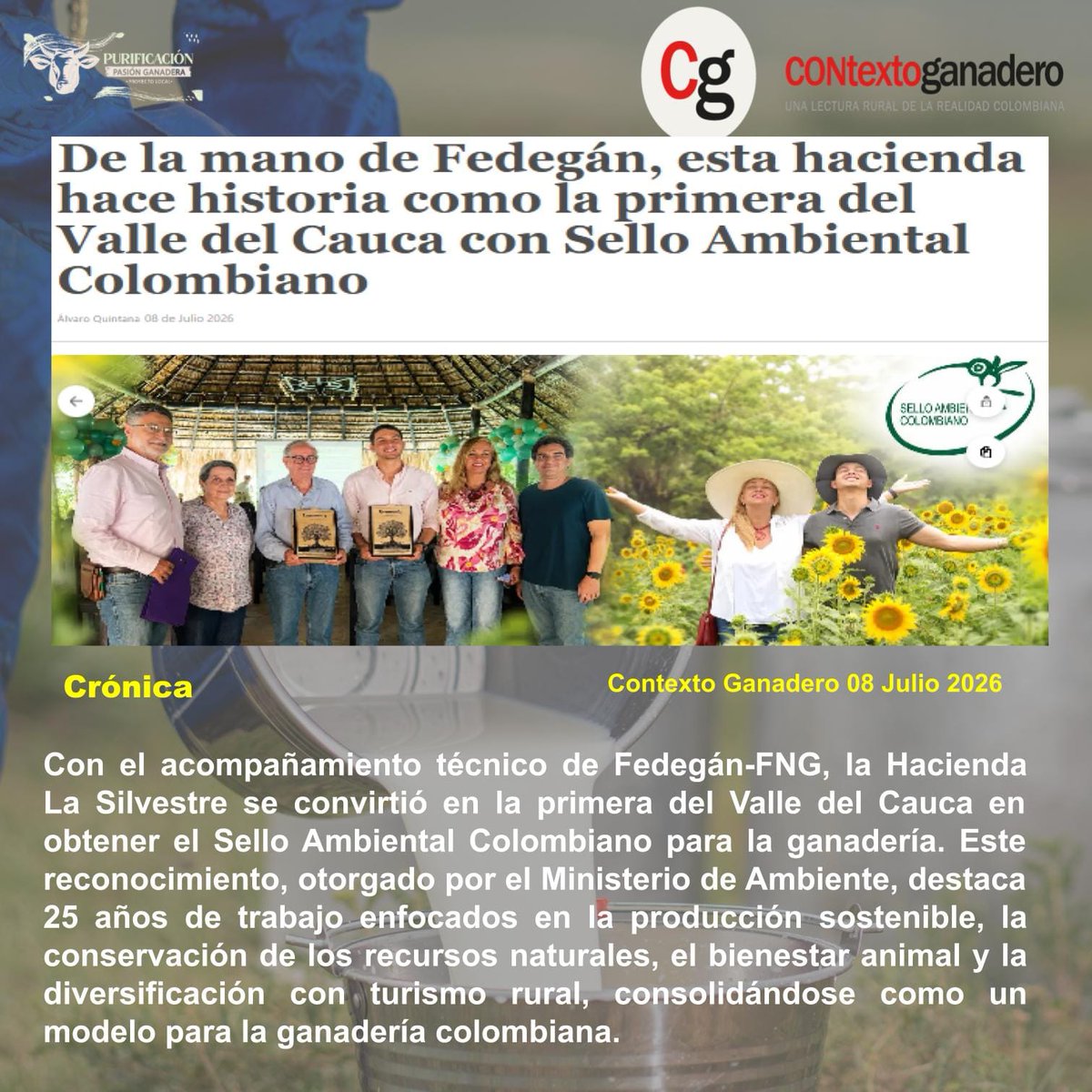 PLpurificacion's tweet photo. 🌿🐄 Un reconocimiento que demuestra que producir, conservar y crecer sí es posible. Hacienda La Silvestre hace historia como referente de la ganadería sostenible en el Valle del Cauca.

https://t.co/GuEzBKhm7C

#ConstruyendoGanaderia 
@Fedegan 
@jflafaurie https://t.co/xcHPFOh6P7