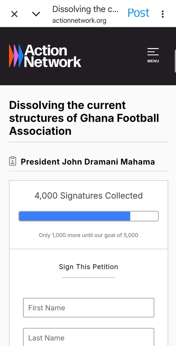 pastor_mensah's tweet photo. Over 4,000 people have signed our petition, and we have less than 10% to go before reaching our target.

Once we achieve it, we will announce our next lawful and peaceful course of action. The level of public support for accountability and reform in Ghana football is clear, and our next move will demonstrate the determination of thousands of football supporters across the country.

Mr. Kurt Okraku and the Executive Council Members should understand that many Ghanaians are calling for transparency, accountability, and meaningful change. The momentum is growing, and the next phase of this campaign will come as a significant surprise.

Our movement remains committed to peaceful, lawful, and democratic action.

Ghana Football does not any political colours we will rescue our football ⚽⚽⚽