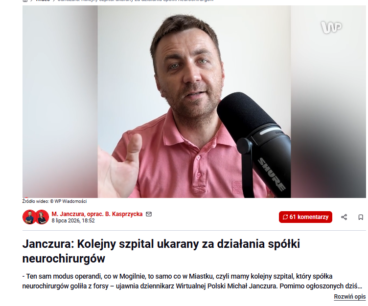 jan_czura's tweet photo. ‼️Kolejny szpital ukarany za działania spółki neurochirurgów!  

❌Ponad pół miliona musiał zapłacić NFZ-owi szpital w Wągrowcu za zabiegi wykonane przez lekarzy ze spółki SPINE

❌ W 2024 roku szpital otrzymał karę 549 tysięcy! Nikt nie wpadł na to, żeby wtedy powstrzymać działania spółki w innych miejscach?! 

❌Prezes NFZ mówił dziś na konferencji, że spółka działała w trzech szpitalach, my odnaleźliśmy cztery i nie mamy pewności, że to wszystkie ! 

Czy ktoś w ogóle panuje nad wydawaniem publicznej (NASZEJ) kasy?! 

O tym wszystkim w kilka minut w tym WIDEO ⬇️

https://t.co/PO17JMCKLx