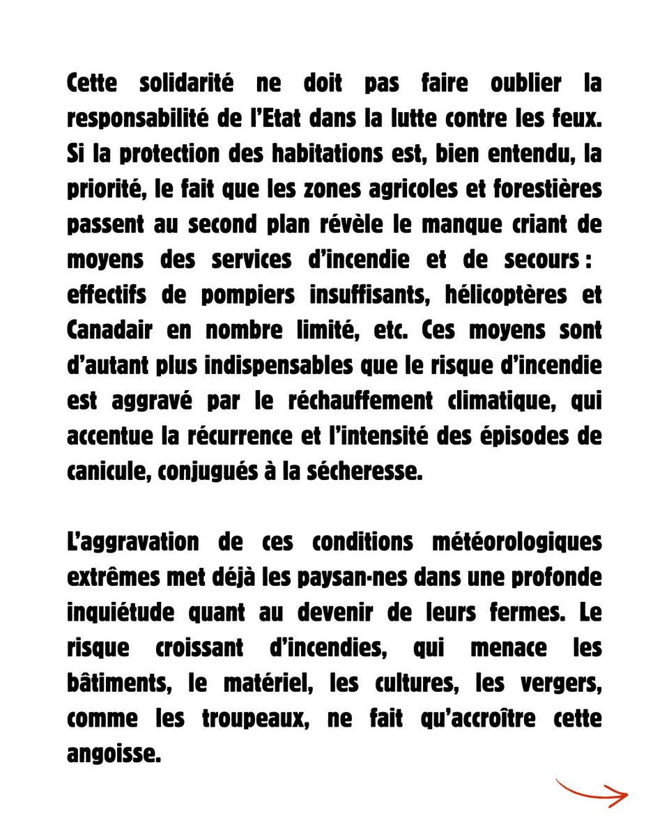 ConfPaysanne's tweet photo. 🚨 Incendies : les paysan·nes demandent des moyens pour sauver les fermes et prévenir les feux

Nous constatons avec effroi que plusieurs territoires sont touchés par d’importants incendies, qui affectent particulièrement le monde paysan. 

Retrouvez notre communiqué de presse ⤵️ https://t.co/E4lc42O8fX