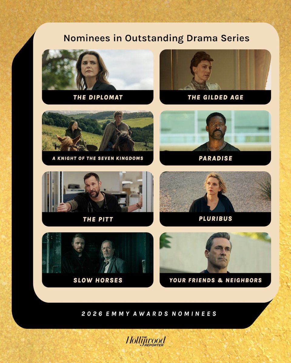 THR's tweet photo. The 2026 #Emmy nominations have been revealed.⁠ See the full list: https://t.co/XwPDcO6tnQ https://t.co/Fx8q5bQb2c