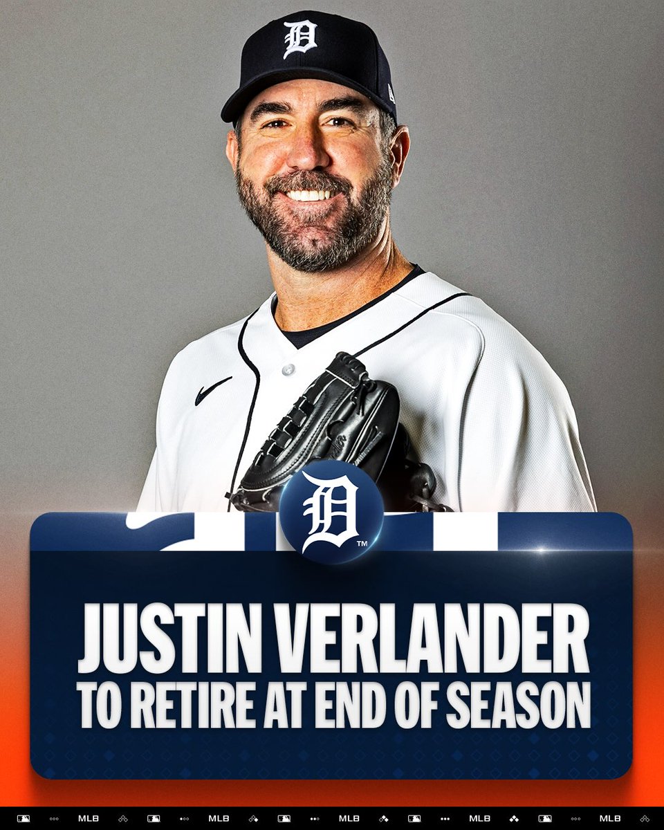 hgomez27's tweet photo. Justin Verlander anuncia que se retirará al finalizar la temporada 2026. El tres veces ganador del premio Cy Young suma 266 victorias en su carrera y ocupa el octavo lugar en la lista histórica de ponches, con 3.554 en 21 temporadas. 

Seleccionado hoy para su décimo Juego de Estrellas, Verlander fue nombrado Novato del Año de la Liga Americana en 2006 y Jugador Más Valioso (MVP) en 2011. Ha ganado la Serie Mundial en dos ocasiones y cuenta con tres partidos sin hits ni carreras en su trayectoria.