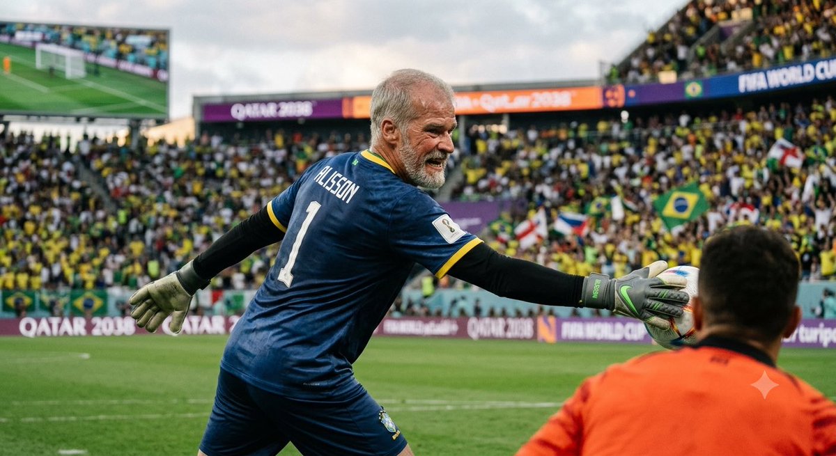 Braxtonriff's tweet photo. @CazeTVOficial Alisson jogando a copa de 2030 https://t.co/fQqPCgtCdC
