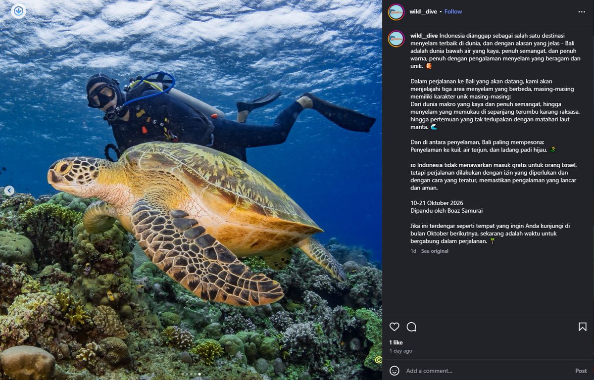 erlanishere's tweet photo. Sekumpulan Zionis yg dipimpin oleh Boaz Samorai berencana mau scuba diving di Bali di 10-21 Oktober ini.
Tolak turis-turis Israel di tanah Indonesia!
Koordinat sudah dilist di web Julidfisabilillah: https://t.co/Ufr0BvyOef
Klik sangkal, nanti nge-direct ke akun Zionisnya. 👍 https://t.co/4L3Ye9Xh43