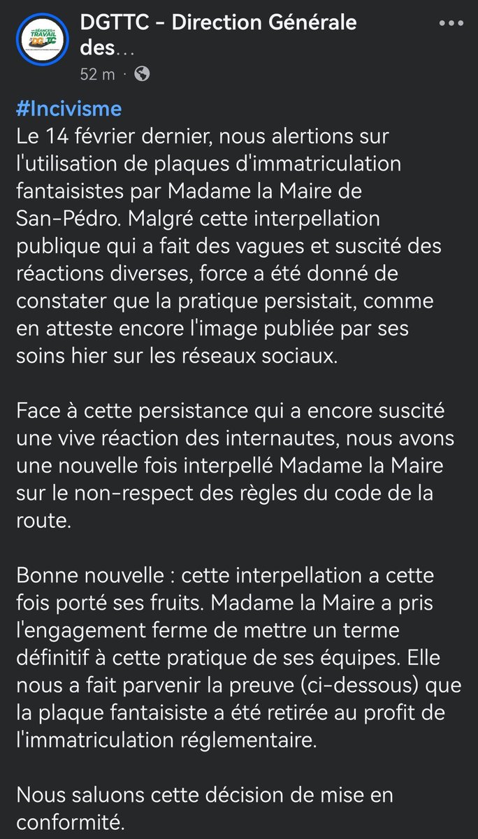 Chroniques225's tweet photo. • La DGTTC interpelle, encore une fois, la député-maire de San-Pedro, Nakaridja Cissé, pour Incivisme. https://t.co/bKamyHYl4H