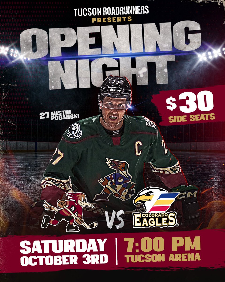 RoadrunnersAHL's tweet photo. 👀Opening Night just dropped and we have the perfect ticket special for you…

🏒Opening Night side seats for just $30! Click the link below to get yours!

https://t.co/tHczE95va4

Read more about our Opening Night: https://t.co/qj7PgK2N8Q https://t.co/htYFyz4p5w