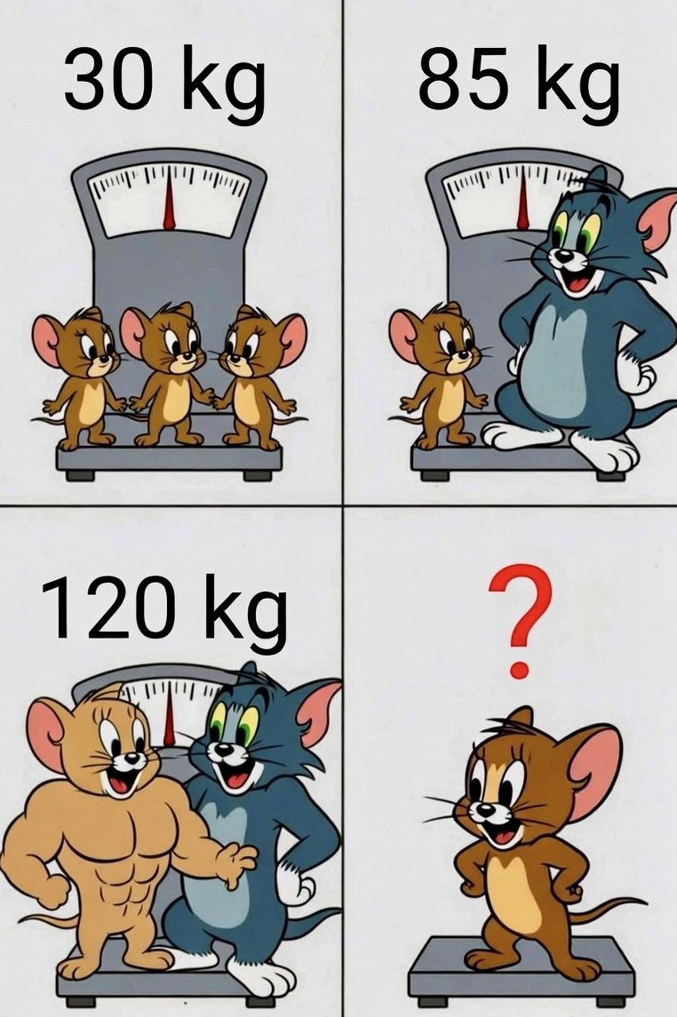 Melceqxz's tweet photo. Sadece üstün zekalar çözebilir! 🧠

Jerry tek başına kaç kilo? https://t.co/3IMsZ8OdXk